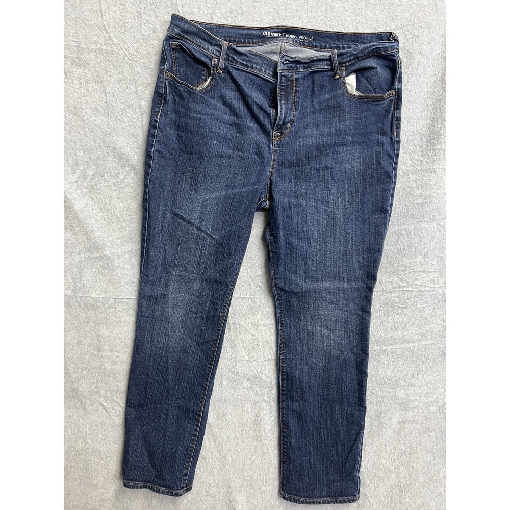 Old Navy Curvy Profile Jeans Womens 16 Short DarkWash Straight Leg Stretch Denim